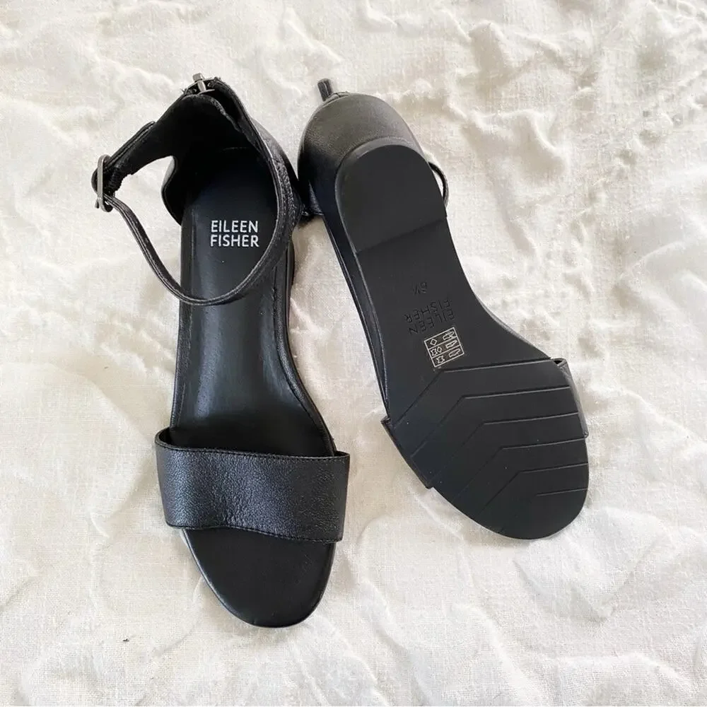 Eileen Fisher Mara Tumbled LeatherWedge Sandal Size 6.5 New